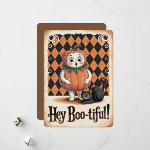 Cartes Pour Fêtes Annuelles "Hey Boo-tiful!" Joli Citrouille Chat Noir Hallowe