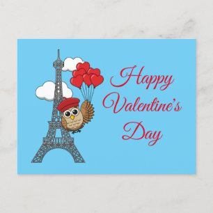 Cartes Pour Fêtes Annuelles Hibou volant avec des ballons de coeur à Paris