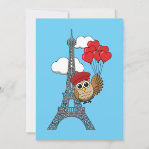 Cartes Pour Fêtes Annuelles Hibou volant avec des ballons en forme de cœur à P