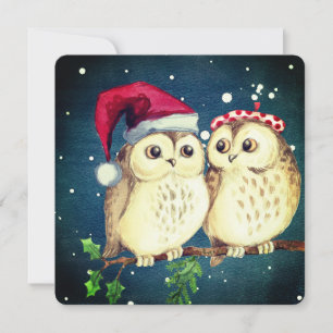 Cartes Pour Fêtes Annuelles hiboux de Noël amoureux doux