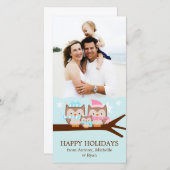 Cartes Pour Fêtes Annuelles Hiboux d'hiver Famille (Devant / Derrière)