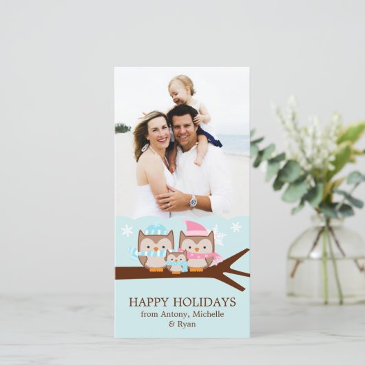 Cartes Pour Fêtes Annuelles Hiboux d'hiver Famille (Debout devant)