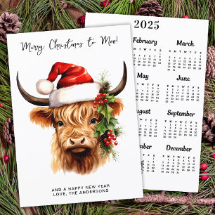Cartes Pour Fêtes Annuelles Highland Cow 2025 Calendrier Festive Joyeux Noël