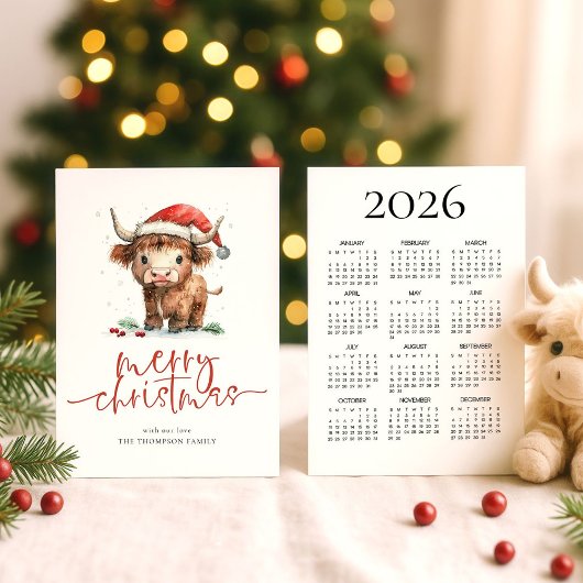 Cartes Pour Fêtes Annuelles Highland Cow 2026 Calendrier Joyeux Noël