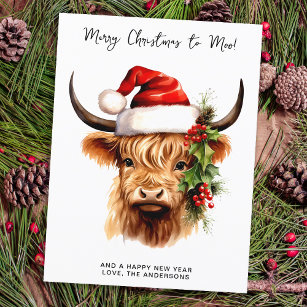 Cartes Pour Fêtes Annuelles Highland Cow Festive Farm Joyeux Noël à MOO