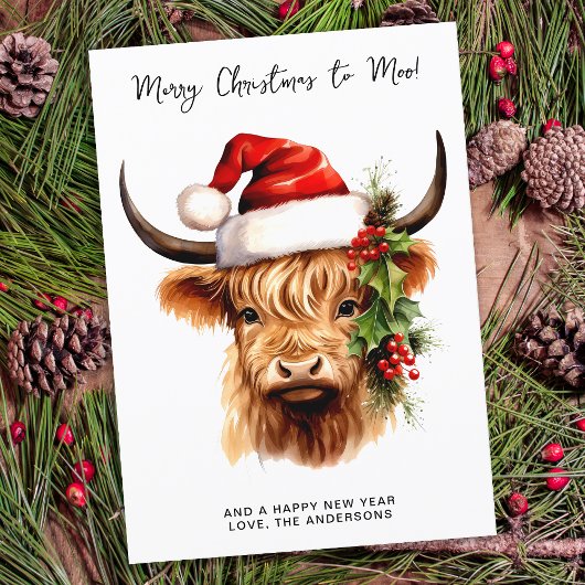 Cartes Pour Fêtes Annuelles Highland Cow Festive Farm Joyeux Noël à MOO