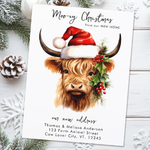 Cartes Pour Fêtes Annuelles Highland Cow Festive ferme animal de Noël Moving