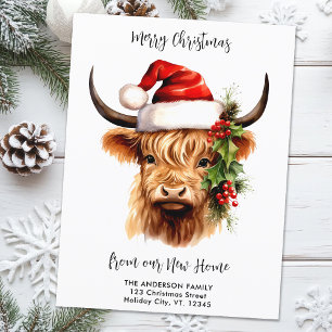 Cartes Pour Fêtes Annuelles Highland Cow Festive Nouvelle maison Joyeux Noël