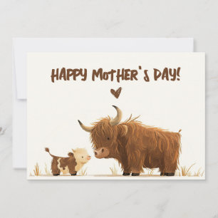 Cartes Pour Fêtes Annuelles Highland Cow Mama & Calf Rustic Joyeuse fête des m