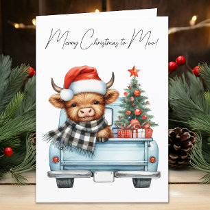 Cartes Pour Fêtes Annuelles Highland Cow Vintage Blue Truck Joyeux Noël