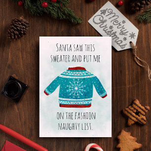 Cartes Pour Fêtes Annuelles Hilarious Naughty List Bleu laide Sweater de Noël