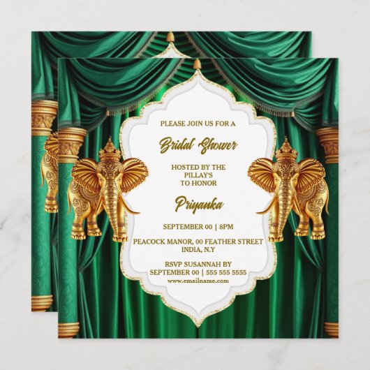 Cartes Pour Fêtes Annuelles Hindi Hindou émeraude vert or indien éléphants ind (Devant / Derrière)