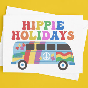 Cartes Pour Fêtes Annuelles Hippie Vacances Cute Retro les années 70 Coloré Pe
