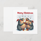 Cartes Pour Fêtes Annuelles Hippo Mignon et Rustique Chantant des Cantiques de (Devant / Derrière)