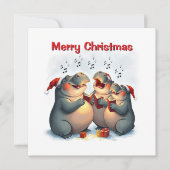 Cartes Pour Fêtes Annuelles Hippo Mignon et Rustique Chantant Noël en Hiver  (Devant)