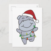 Cartes Pour Fêtes Annuelles Hippo Noël Animaux d'hiver Hippopotames (Devant / Derrière)