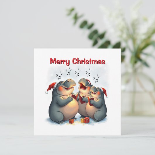 Cartes Pour Fêtes Annuelles Hippo rustique fantaisiste mignon chantant des can (Debout devant)