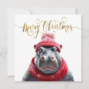 Cartes Pour Fêtes Annuelles Hippopotame joyeux Noël chapeau et écharpe de Père