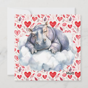 Cartes Pour Fêtes Annuelles Hippopotame  la Saint-Valentin avec beaucoup de cœ