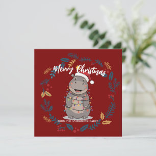 Cartes Pour Fêtes Annuelles Hippopotame mignon arbre de Noël animal de zoo Noë