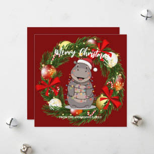 Cartes Pour Fêtes Annuelles Hippopotame mignon arbre de Noël animal de zoo Noë