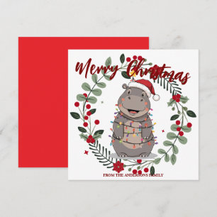 Cartes Pour Fêtes Annuelles Hippopotame mignon arbre de Noël animal de zoo Noë