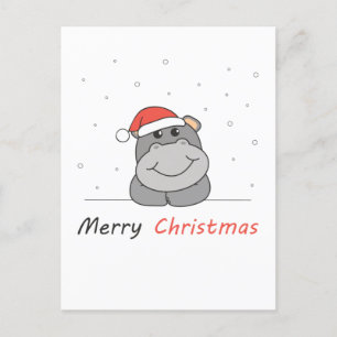 Cartes Pour Fêtes Annuelles Hippopotame Noël Neige Animaux d'hiver Hippopotame