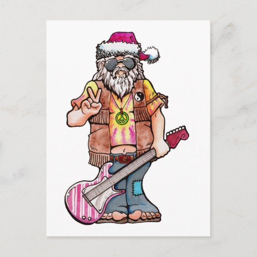 Cartes Pour Fêtes Annuelles Hippy Père Noël dit "Cool Yule" (Devant)