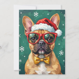 Cartes Pour Fêtes Annuelles Hipster Bouledogue Français Lunettes de Santa Mode