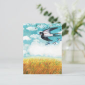 Cartes Pour Fêtes Annuelles Hirondelles survolant un champ de blé (Debout devant)