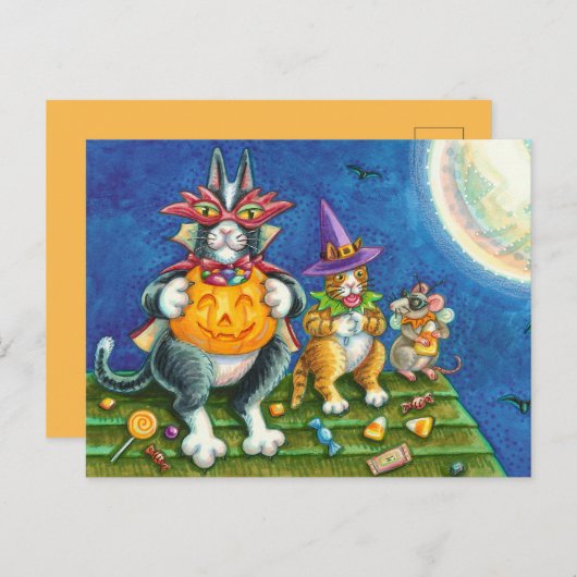 CARTES POUR FÊTES ANNUELLES HISS N'FITZ CHATS, TRICK OU TRAITER FUNNY HALLOWEE (Devant / Derrière)