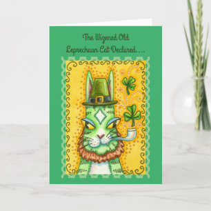 CARTES POUR FÊTES ANNUELLES HISS N'FITZ LEPRECHAUN, ST. CHAT AMUSANT DE LA JOU
