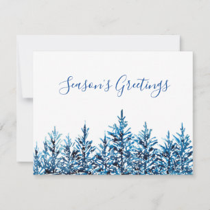 Cartes Pour Fêtes Annuelles Hiver Aquarelle Bleue Pins Arbres