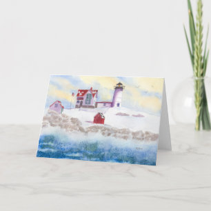 Cartes Pour Fêtes Annuelles hiver au phare de protubérance au Maine