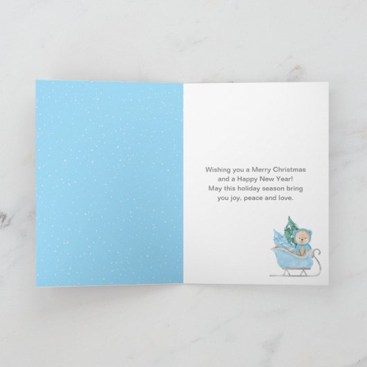 Cartes Pour Fêtes Annuelles Hiver Bear Bleu Sleigh Joyeux Noël (Intérieur)