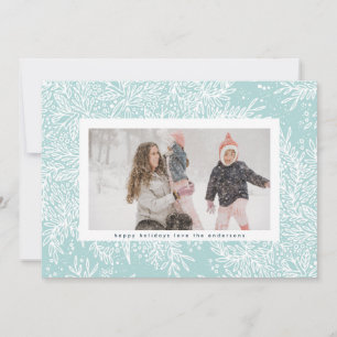 Cartes Pour Fêtes Annuelles Hiver Bleu clair & Icy Blanc cadre de Noël