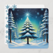 Cartes Pour Fêtes Annuelles Hiver dans la forêt avec neige et étoile brillante (Devant / Derrière)