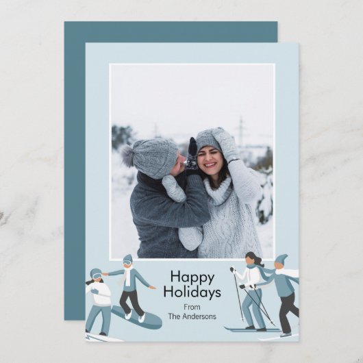 Cartes Pour Fêtes Annuelles Hiver Famille Amusement Photo de Noël (Devant / Derrière)