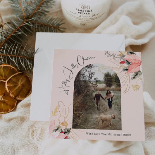 Cartes Pour Fêtes Annuelles Hiver Floral Rose Holly Jolly Noël Une photo