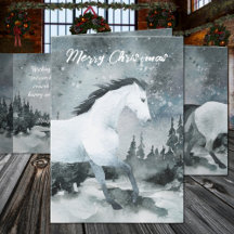 Hiver Forêt de bois Cheval blanc Joyeux Noël