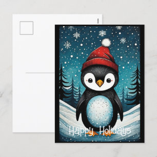 Cartes Pour Fêtes Annuelles Hiver neige Père Noël Penguin Noël