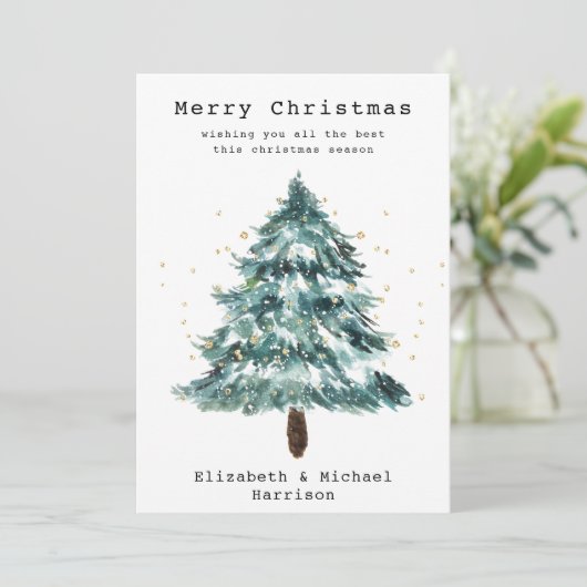 Cartes Pour Fêtes Annuelles Hiver Pine Tree Noël salutations (Debout devant)