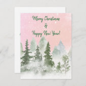 Cartes Pour Fêtes Annuelles Hiver rose ciel (Devant / Derrière)