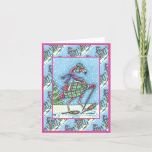 CARTES POUR FÊTES ANNUELLES HIVER SNOWSHOOWS & COAT PINK FLAMANT ROSE TREKKING