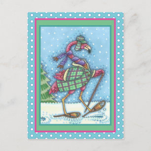 CARTES POUR FÊTES ANNUELLES HIVER SNOWSHOOWS & COAT PINK FLAMANT ROSE TREKKING