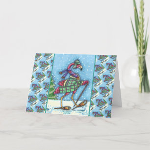 CARTES POUR FÊTES ANNUELLES HIVER SNOWSHOOWS & COAT PINK FLAMANT ROSE TREKKING