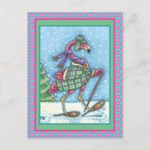 CARTES POUR FÊTES ANNUELLES HIVER SNOWSHOOWS & COAT PINK FLAMANT ROSE TREKKING