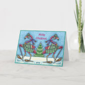 CARTES POUR FÊTES ANNUELLES HIVER SNOWSHOOWS & COAT PINK FLAMANT ROSE TREKKING (Devant)