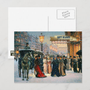 Cartes Pour Fêtes Annuelles Hiver vintage Scène Parisienne Noël