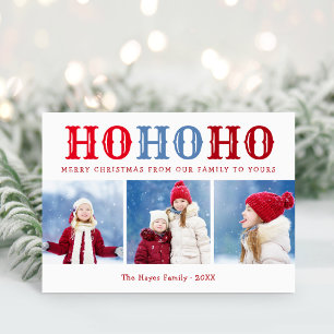 Cartes Pour Fêtes Annuelles Ho Ho Ho   3 Photos Montage Couleurs Éditable Plié